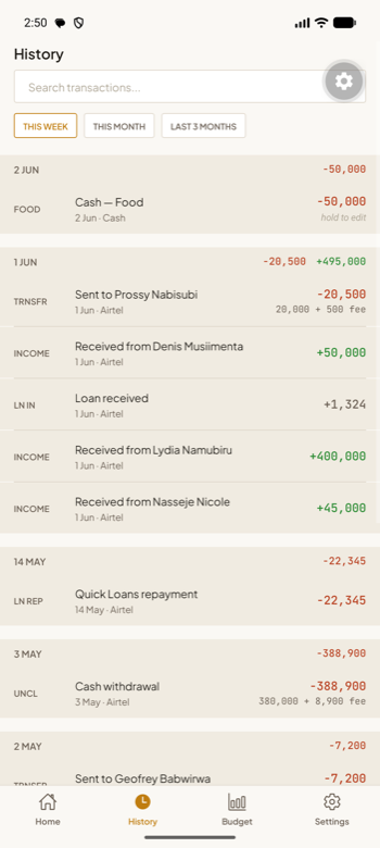 Aware weekly insight screen showing spending breakdown by category with budget bars